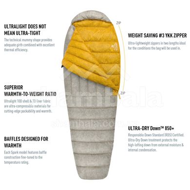Спальный мешок Spark SpI (9/5°C), 198 см - Left Zip, Light Grey/Yellow от Sea to Summit (STS ASP1-L)