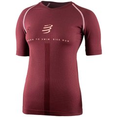 Женская футболка Compressport Training Tshirt SS W - Born To SwimBikeRun 2020, Burgundy, S (AW00013L 304 00S)