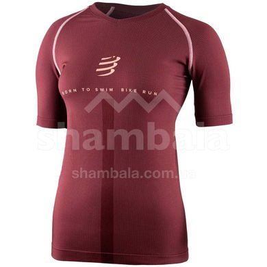 Футболка женская Compressport Training Tshirt SS W - Born To SwimBikeRun 2020, Burgundy, S (AW00013L 304 00S)