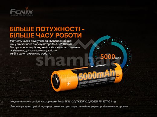 Акумулятор Fenix 21700 ARB-L21-5000 V2.0, 1 шт (ARB-L21-5000V20)