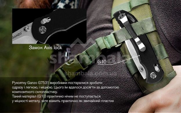 Ніж складаний Ganzo G7531, Black (6955800403183)