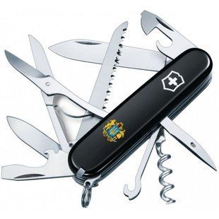 Ніж Victorinox Huntsman, 15 функцій, 91 мм, Black/Герб України (VKX 13713.3.T0400u)