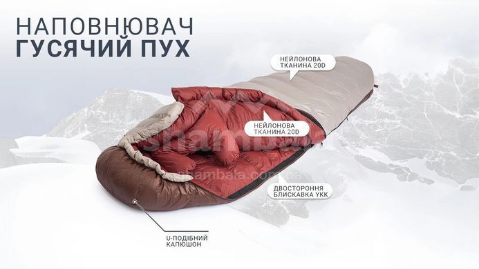 Спальный мешок Naturehike Snowbird NH20YD001 (-3/-10&deg;С), 185 см - Right Zip, Large, Brown (6927595761304)