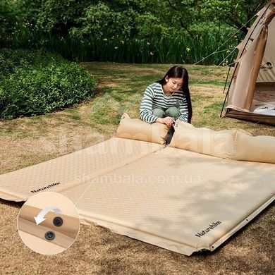 Самонадувающийся коврик с подушкой двухместный Naturehike CNK2300DZ014, 192х132х6см, Beige (6976023926952)