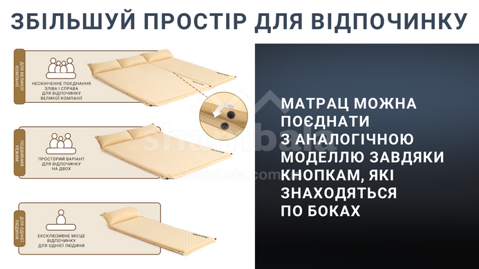 Самонадувающийся коврик с подушкой двухместный Naturehike CNK2300DZ014, 192х132х6см, Beige (6976023926952)