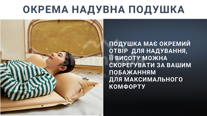 Самонадувающийся коврик с подушкой двухместный Naturehike CNK2300DZ014, 192х132х6см, Beige (6976023926952)